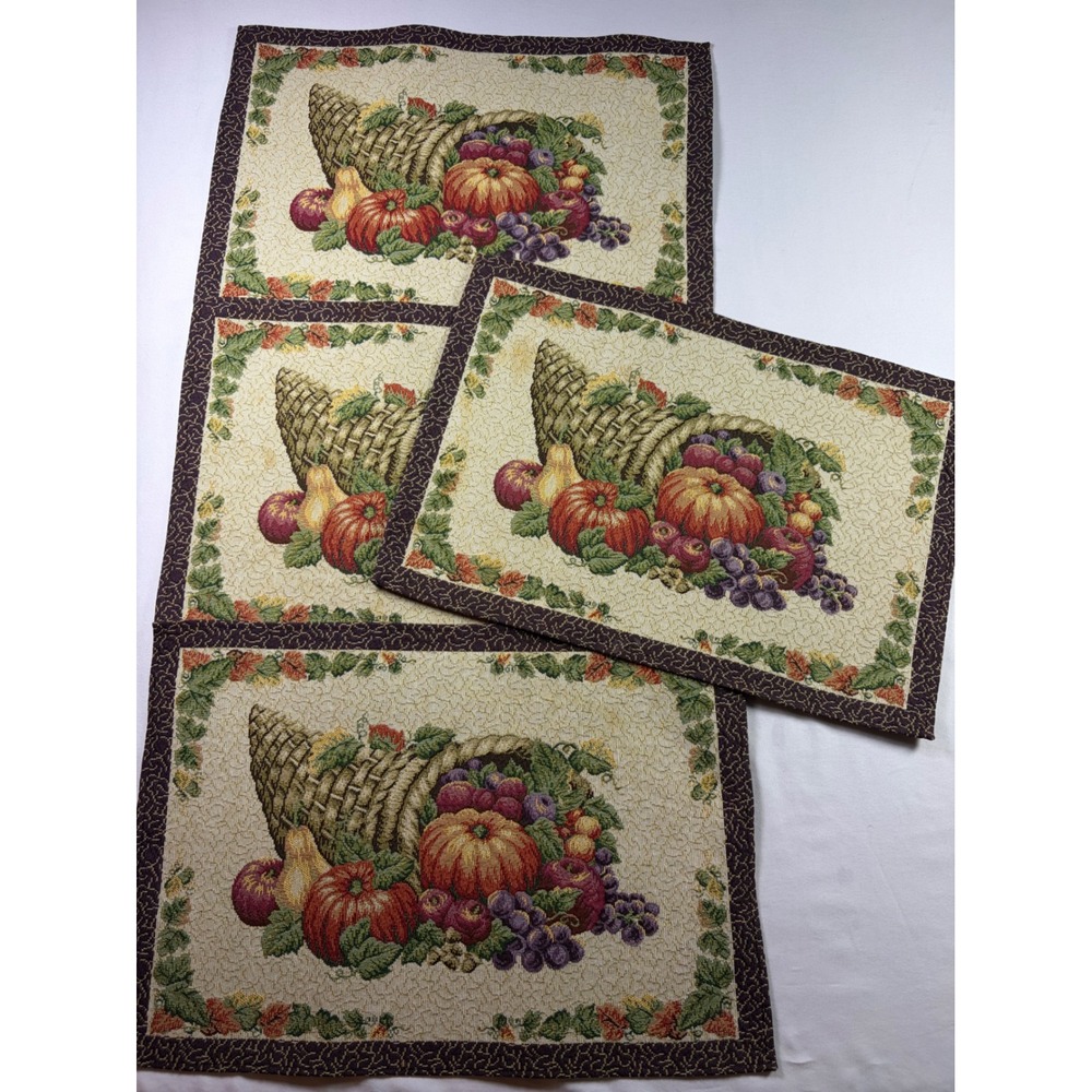 Unbranded Tapestry Placemats Fall Harvest Cornucopia Thanksgiving Set of 4 OS